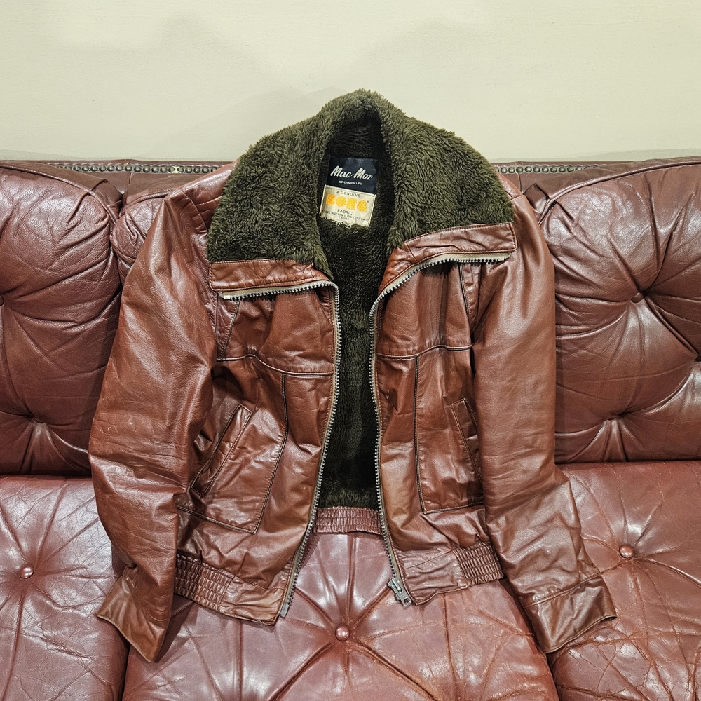 Vintage Red Leather Bomber Jacket